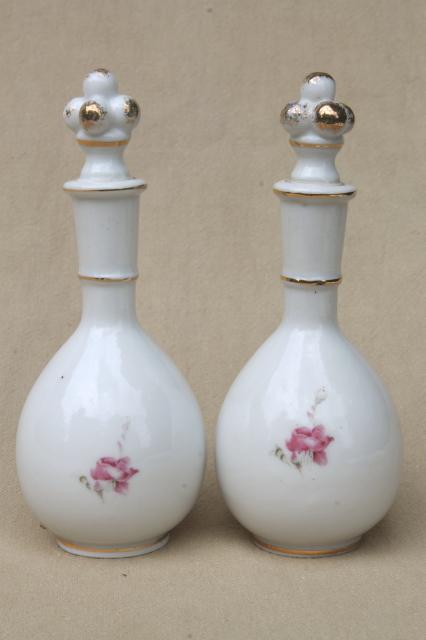 photo of vintage Japan rose porcelain vanity table set, china dresser tray & perfume scent bottles #8