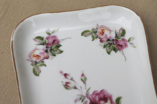 photo of vintage Japan rose porcelain vanity table set, china dresser tray & perfume scent bottles #12