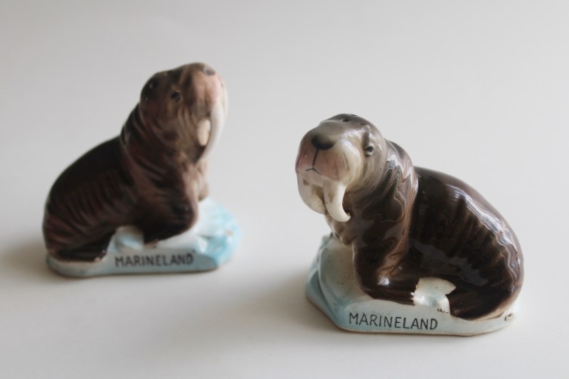 photo of vintage Japan salt and pepper shakers mini walrus figurines souvenir Marineland  #4