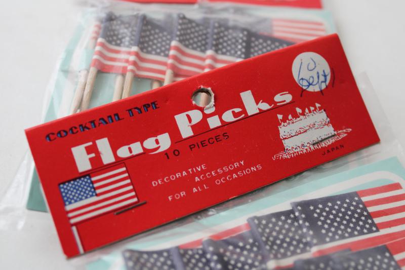 photo of vintage Japan sealed packages miniature American flags cake topper or party decor picks #2