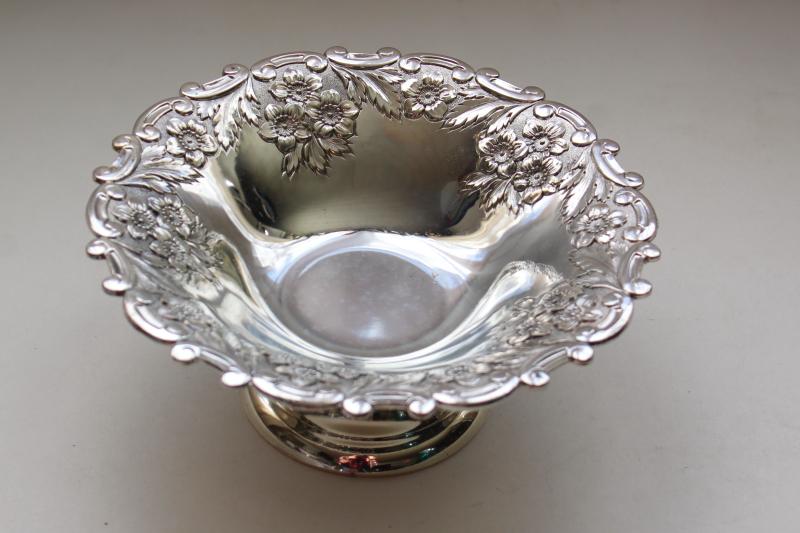 photo of vintage Japan silver plated bonbon plate, candy dish w/ ornate floral pattern #1