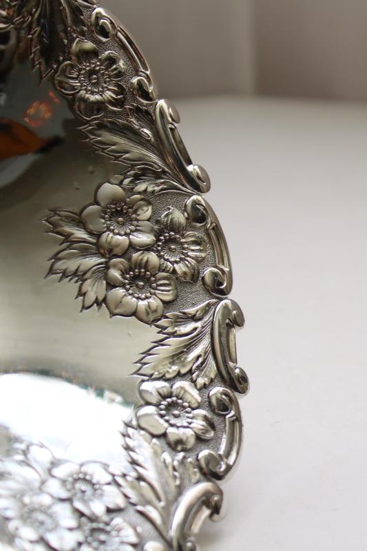 photo of vintage Japan silver plated bonbon plate, candy dish w/ ornate floral pattern #2