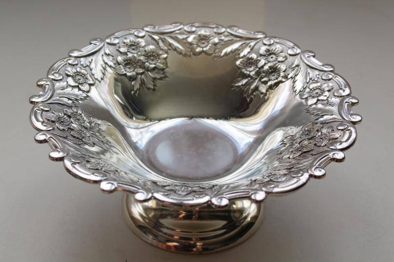 photo of vintage Japan silver plated bonbon plate, candy dish w/ ornate floral pattern #7