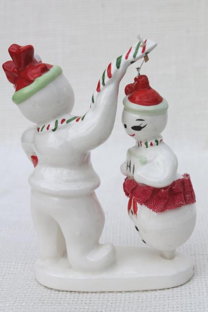 photo of vintage Japan snowmen, Christmas snowman china figurine holds pirouette dancer girl #5