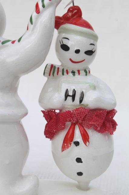 photo of vintage Japan snowmen, Christmas snowman china figurine holds pirouette dancer girl #9