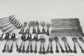 catalog photo of vintage Japan stainless flatware set, Normandy ornate floral baroque style silverware