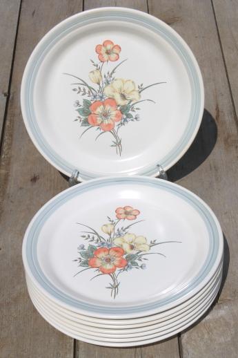 photo of vintage Japan stoneware, Country Glen Sunny Meadows floral dinner plates  #2