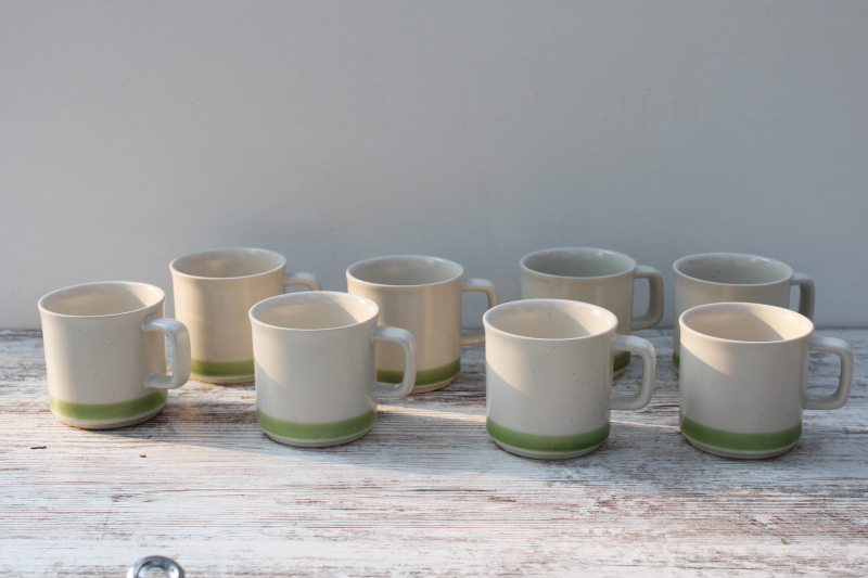 photo of vintage Japan stoneware mugs, never used set of 8 cups, Stonybrook spring green band  #1