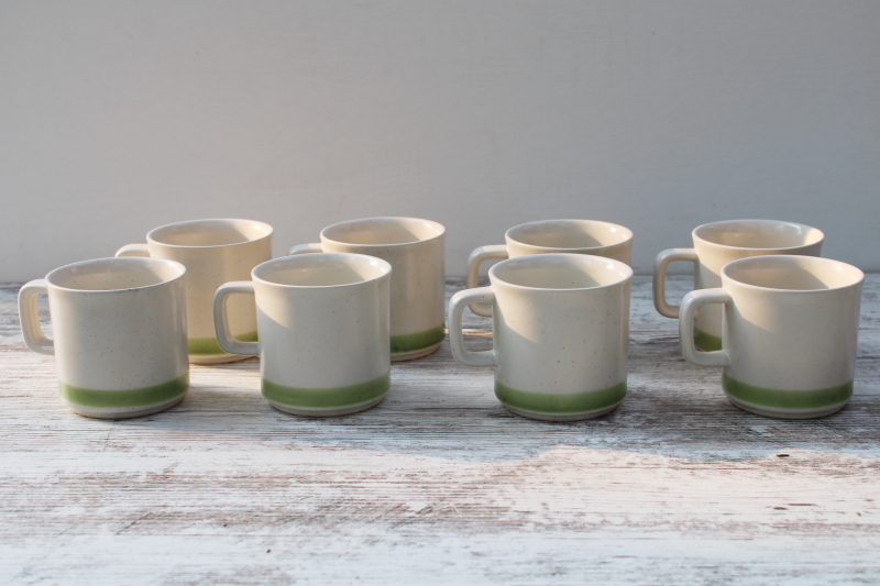 photo of vintage Japan stoneware mugs, never used set of 8 cups, Stonybrook spring green band  #2