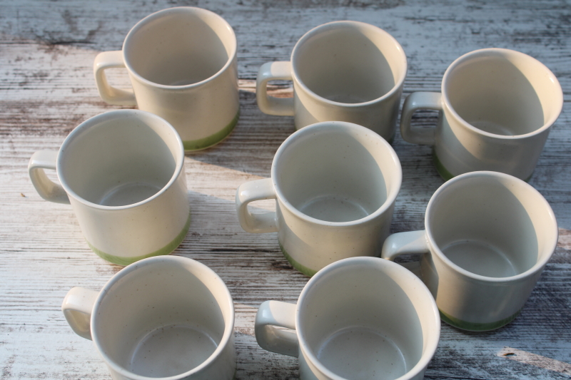 photo of vintage Japan stoneware mugs, never used set of 8 cups, Stonybrook spring green band  #3