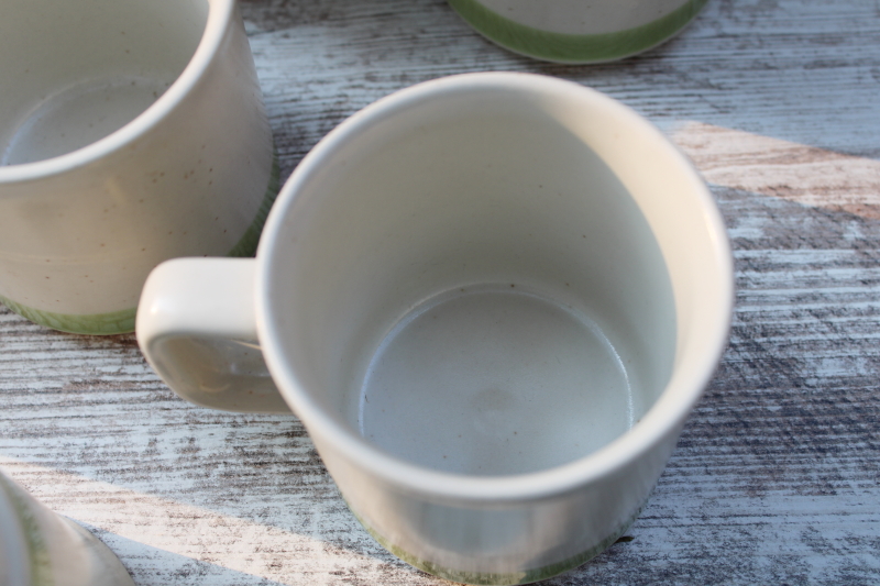 photo of vintage Japan stoneware mugs, never used set of 8 cups, Stonybrook spring green band  #4