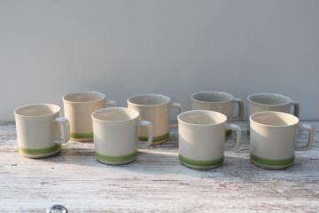 catalog photo of vintage Japan stoneware mugs, never used set of 8 cups, Stonybrook spring green band 