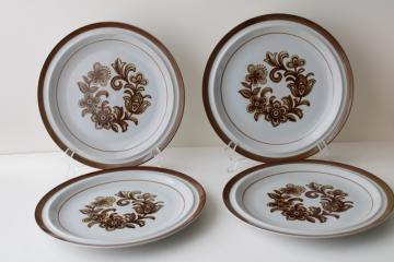 catalog photo of vintage Japan stoneware pottery dinner plates, Monterrey retro brown flowers 