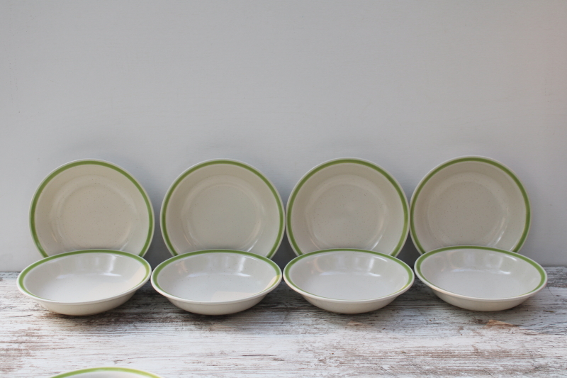 photo of vintage Japan stoneware soup or pasta bowls set of 8, Stonybrook spring green band  #1