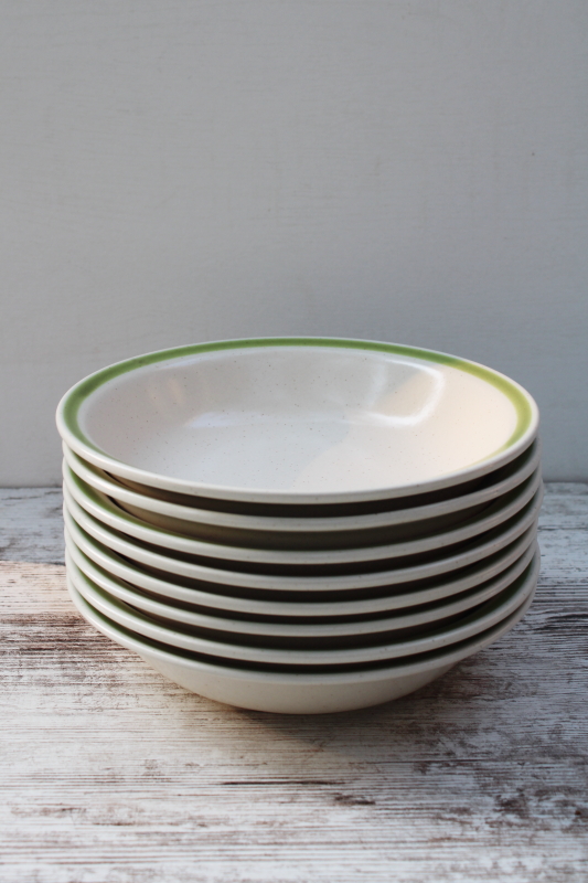 photo of vintage Japan stoneware soup or pasta bowls set of 8, Stonybrook spring green band  #6