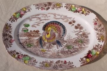 catalog photo of vintage Japan transferware china turkey platter, Thanksgiving tom turkey pattern