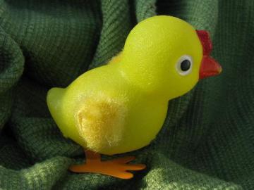 catalog photo of vintage Japan wind-up yellow chick toy for Easter basket or decoration