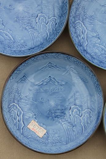 photo of vintage Japanese Arita ware porcelain, mint condition set of 5 plates w/ original label #7