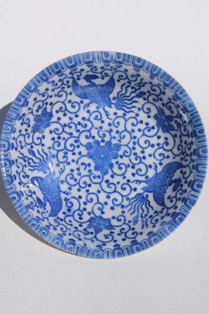 photo of vintage Japanese blue & white china Phoenix ware birds pattern dishes, plates & bowl #3