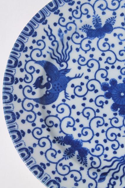 photo of vintage Japanese blue & white china Phoenix ware birds pattern dishes, plates & bowl #6