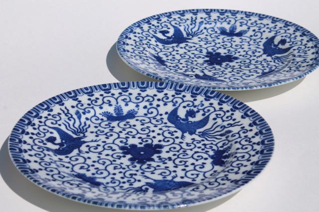 photo of vintage Japanese blue & white china Phoenix ware birds pattern dishes, plates & bowl #7