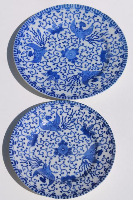 photo of vintage Japanese blue & white china Phoenix ware birds pattern dishes, plates & bowl #9