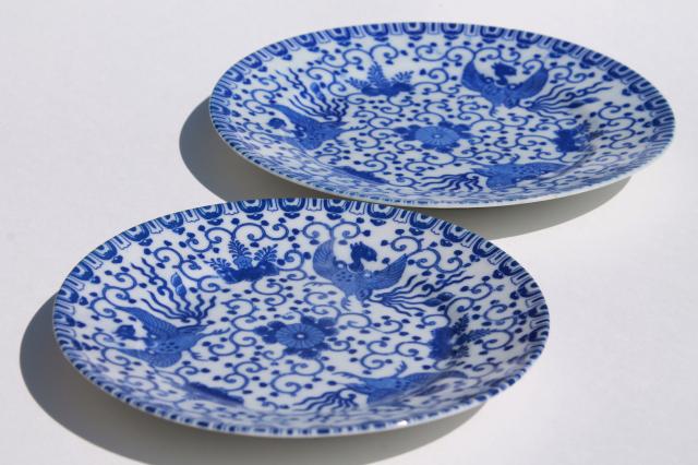 photo of vintage Japanese blue & white china Phoenix ware birds pattern dishes, plates & bowl #11