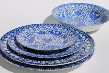 catalog photo of vintage Japanese blue & white china Phoenix ware birds pattern dishes, plates & bowl