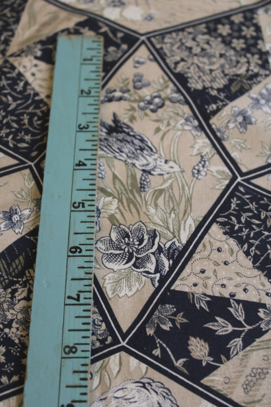 photo of vintage Japanese cranes print cotton fabric, patchwork quilt design blues on linen color  #3