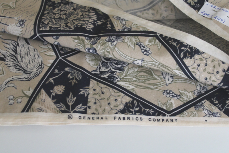 photo of vintage Japanese cranes print cotton fabric, patchwork quilt design blues on linen color  #5