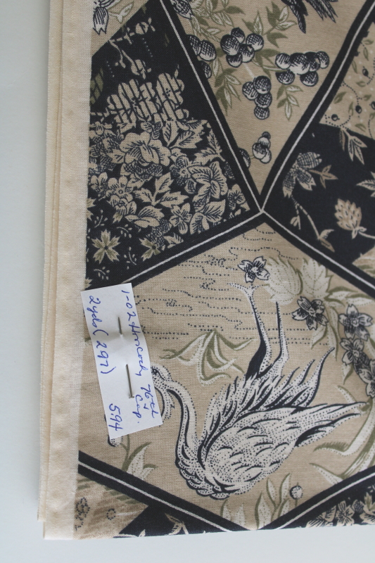 photo of vintage Japanese cranes print cotton fabric, patchwork quilt design blues on linen color  #6