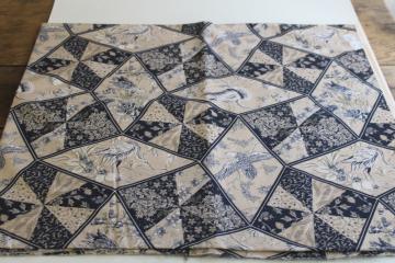 vintage Japanese cranes print cotton fabric, patchwork quilt design blues on linen color 