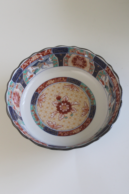 photo of vintage Japanese porcelain bowl hand painted Imari peacock border red blue aqua  #1