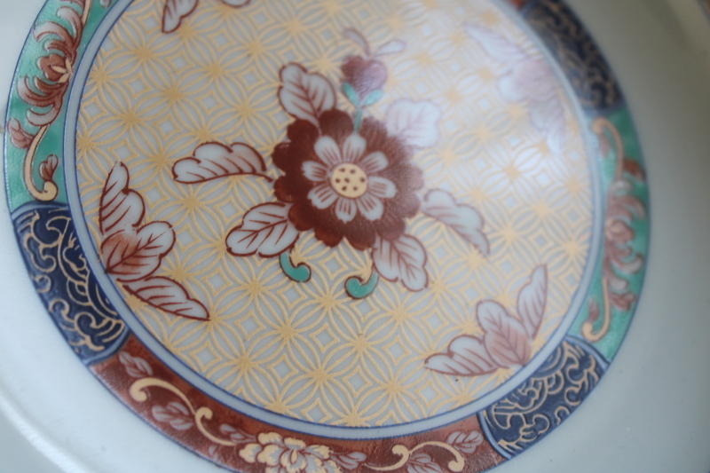 photo of vintage Japanese porcelain bowl hand painted Imari peacock border red blue aqua  #3