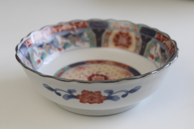 photo of vintage Japanese porcelain bowl hand painted Imari peacock border red blue aqua  #5