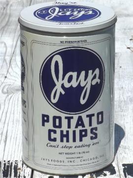 catalog photo of vintage Jay's potato chips tin canister