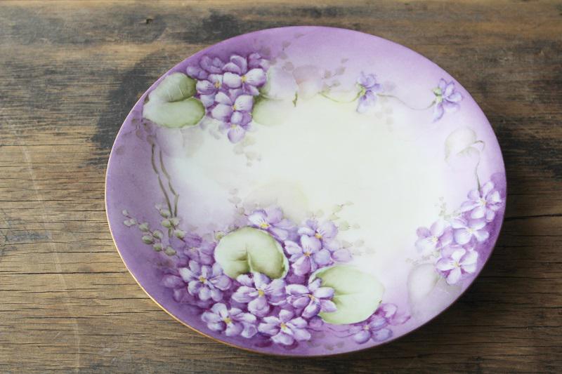 photo of vintage Jean Pouyat Limoges china plate, hand painted violets floral lavender purple #1