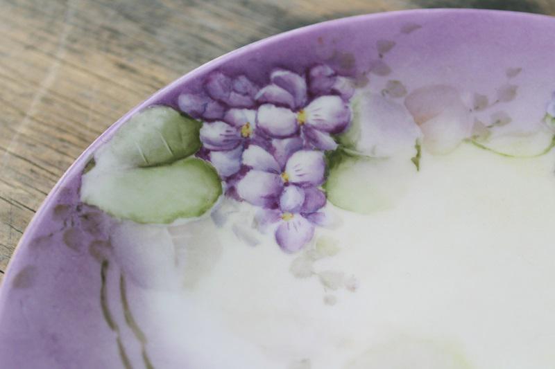 photo of vintage Jean Pouyat Limoges china plate, hand painted violets floral lavender purple #3