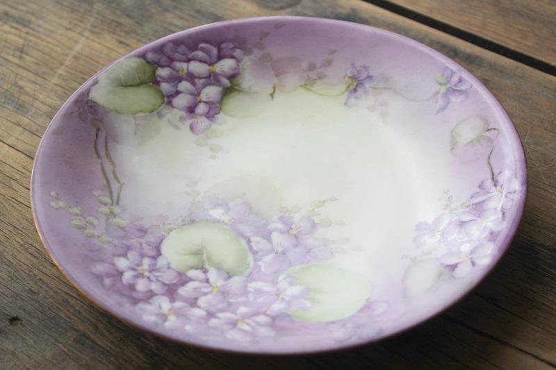 photo of vintage Jean Pouyat Limoges china plate, hand painted violets floral lavender purple #4