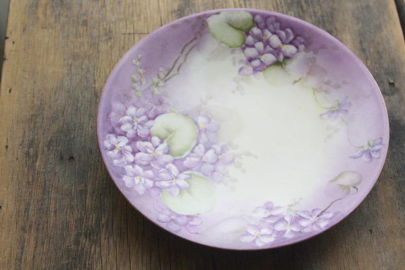 photo of vintage Jean Pouyat Limoges china plate, hand painted violets floral lavender purple #7