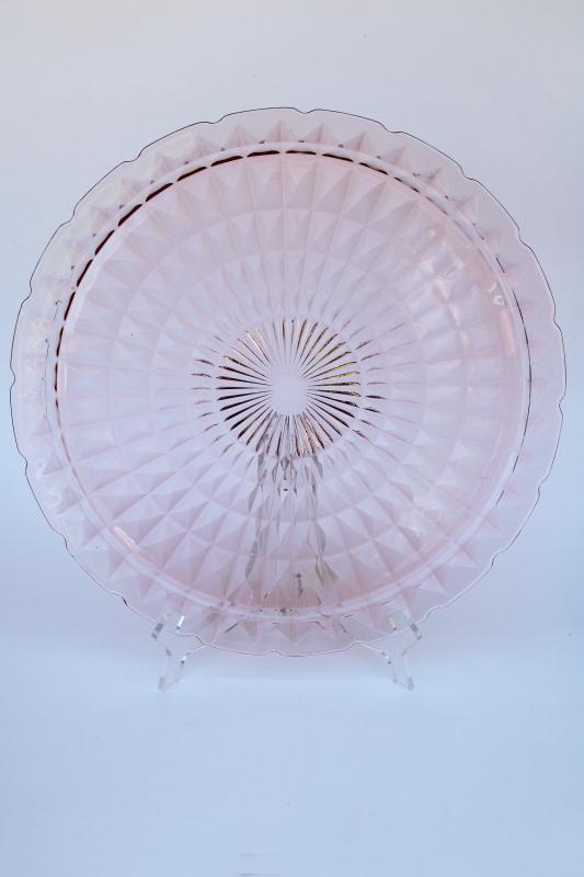 photo of vintage Jeannette Windsor pattern pink depression glass big cake plate or serving tray  #1