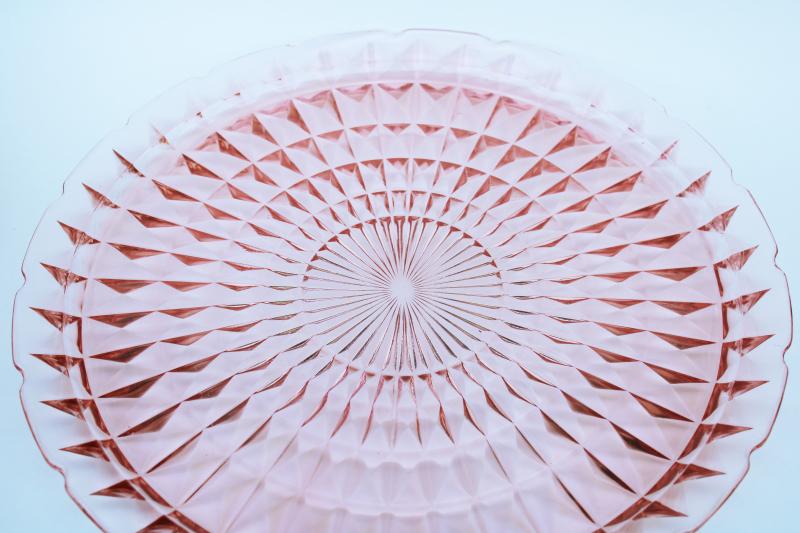photo of vintage Jeannette Windsor pattern pink depression glass big cake plate or serving tray  #4