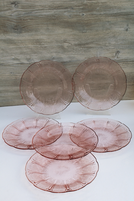 photo of vintage Jeannette cherry blossom pattern pink depression glass dinner plate set of 6 #1