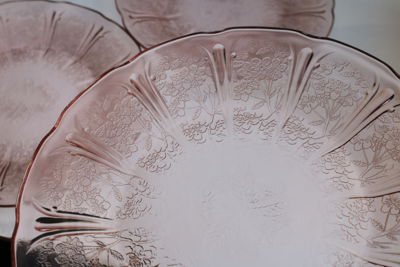 photo of vintage Jeannette cherry blossom pattern pink depression glass dinner plate set of 6 #2