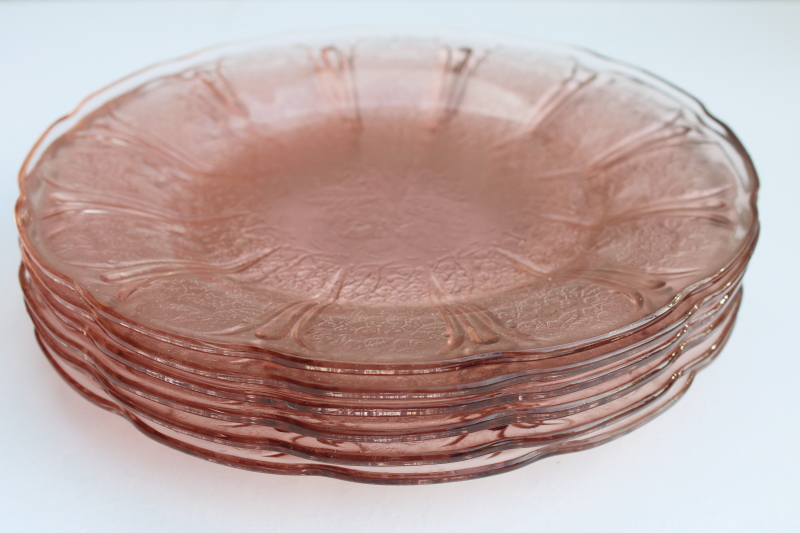 photo of vintage Jeannette cherry blossom pattern pink depression glass dinner plate set of 6 #5
