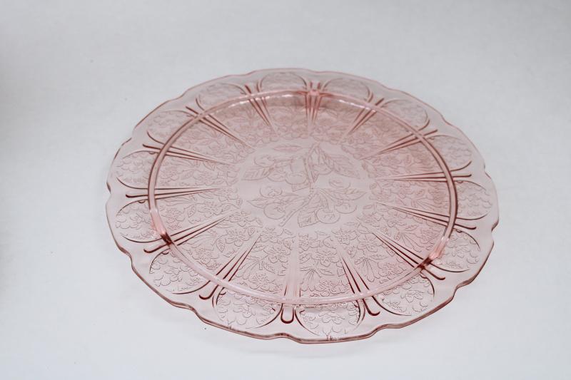 photo of vintage Jeannette cherry blossom pink depression glass, footed cake plate or plateau  #1