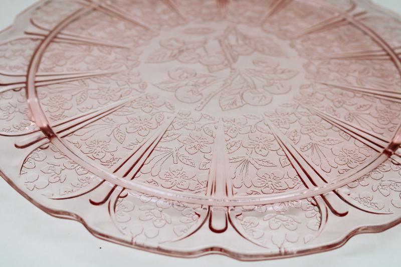 photo of vintage Jeannette cherry blossom pink depression glass, footed cake plate or plateau  #2