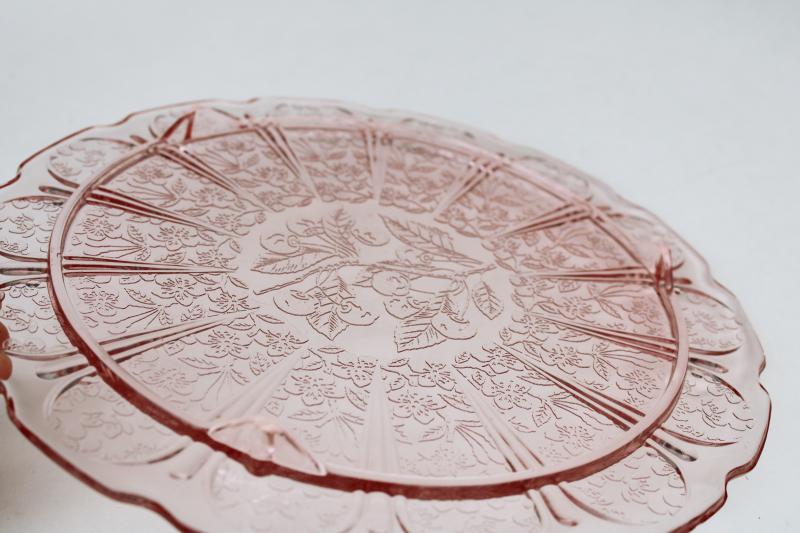 photo of vintage Jeannette cherry blossom pink depression glass, footed cake plate or plateau  #3