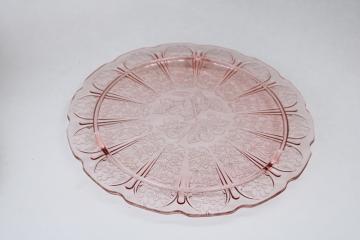 catalog photo of vintage Jeannette cherry blossom pink depression glass, footed cake plate or plateau 