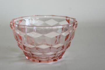 catalog photo of vintage Jeannette cube pink depression glass sauce dish, small bowl or custard cup